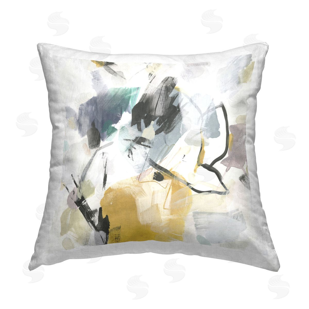 June Erica Vess Chaotic Abstract Yellow Accent Printed Plush Polyester Throw Pillow
