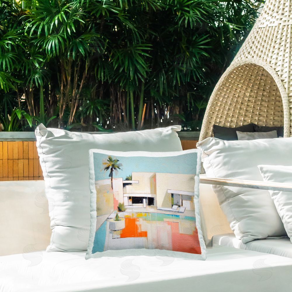 Irena Orlov Modern Tropical Villa Outdoor Quick-Dry Polyester Printed Throw Pillow in Back Yard