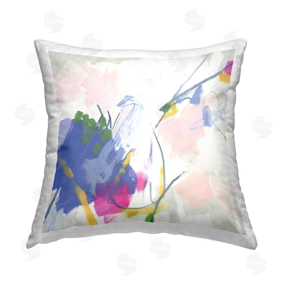 June Erica Vess Pink & Blue Abstraction Printed Plush Polyester Throw Pillow