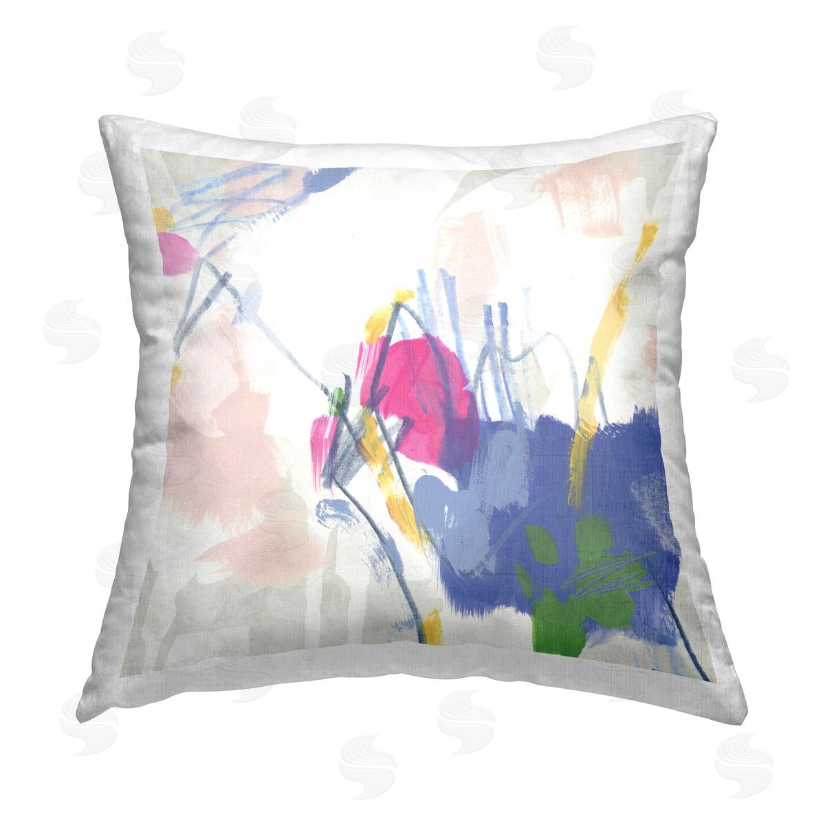 June Erica Vess Blue & Pink Abstract Scribble Printed Plush Polyester Throw Pillow
