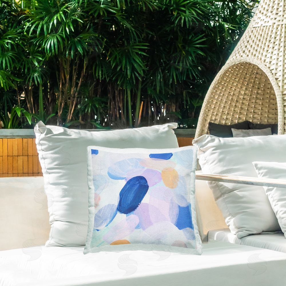 Melissa Wang Blue Oblong Paint Strokes Outdoor Quick-Dry Polyester Printed Throw Pillow in Back Yard