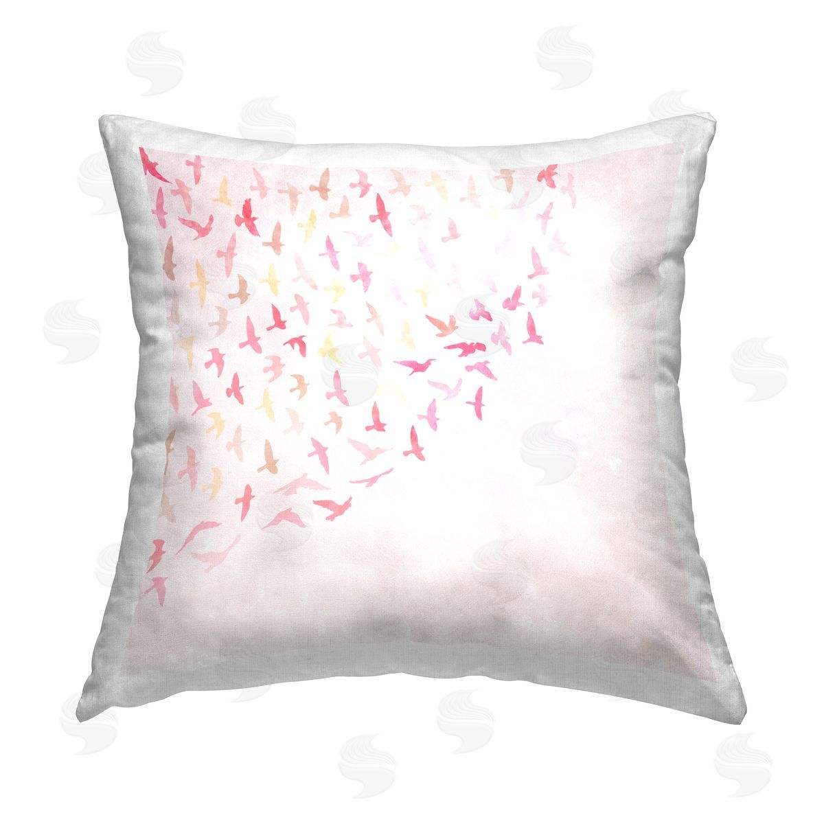 Carrie Cantwell Fluttering Pink Birds Printed Plush Polyester Throw Pillow