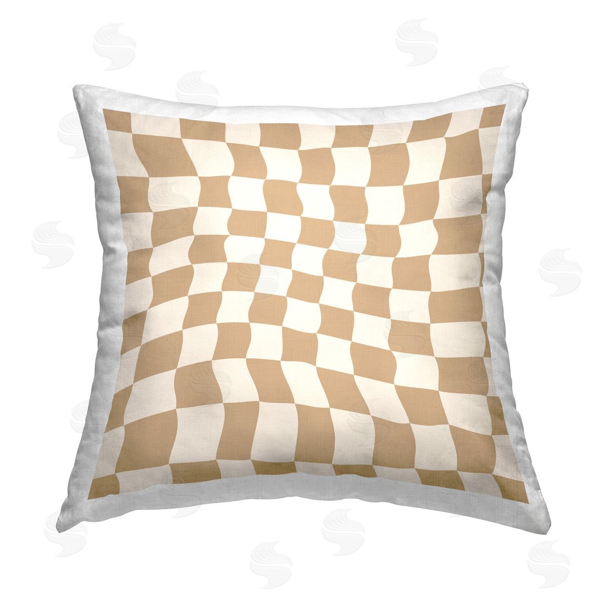Carrie Cantwell Wavy Tan Checkerboard Printed Plush Polyester Throw Pillow