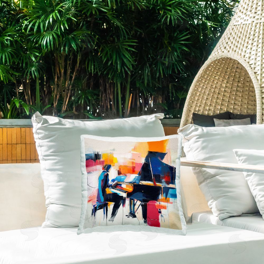 Irena Orlov Musical Melodies Piano Musician Outdoor Quick-Dry Polyester Printed Throw Pillow in Back Yard