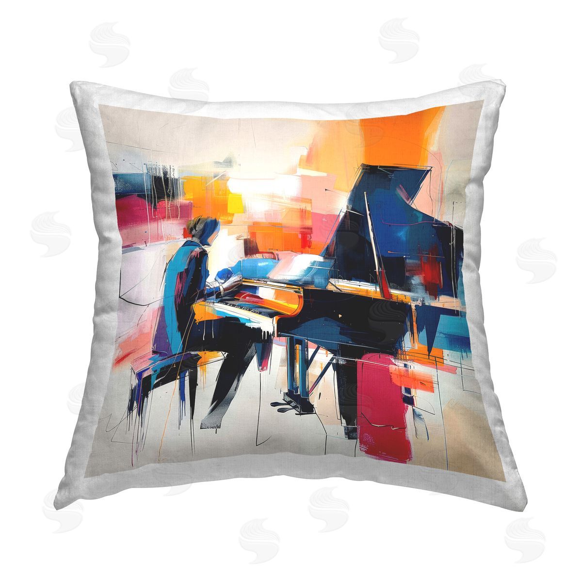 Irena Orlov Musical Melodies Piano Musician Printed Plush Polyester Throw Pillow
