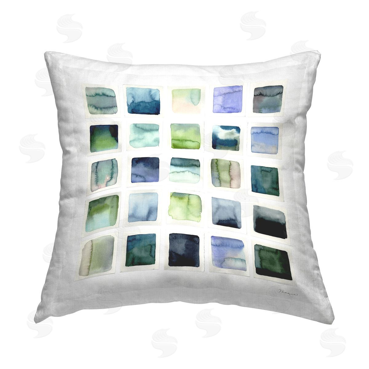 Stephanie Ryan Watercolor Patterned Squares Printed Plush Polyester Throw Pillow
