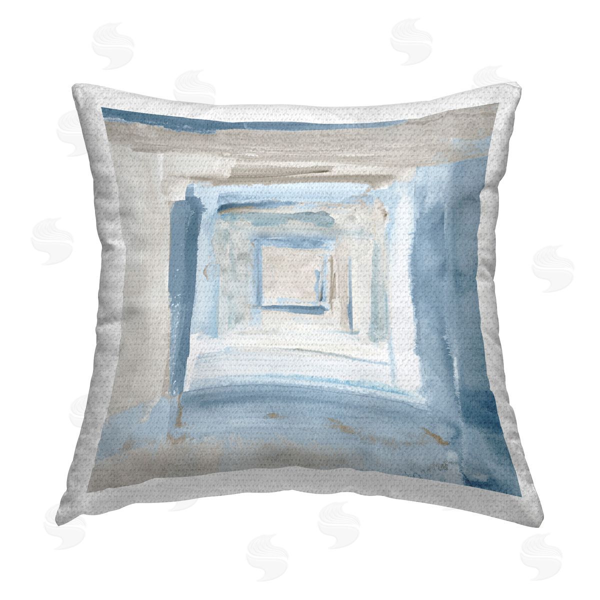 Lanie Loreth Blue Layered Squares Outdoor Quick-Dry Polyester Printed Throw Pillow