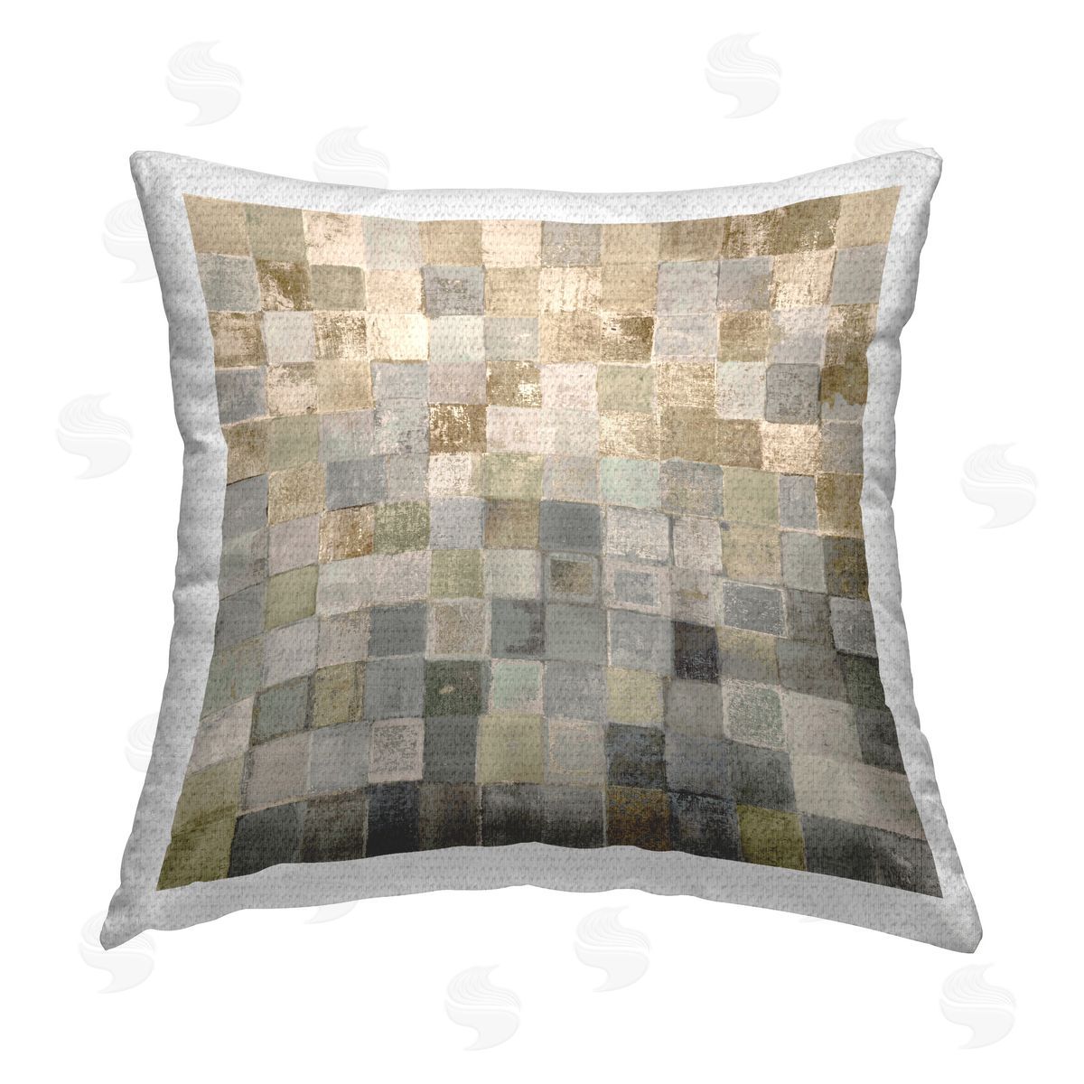 Lorenzo Collective Alternating Beige & Grey Squares Outdoor Quick-Dry Polyester Printed Throw Pillow