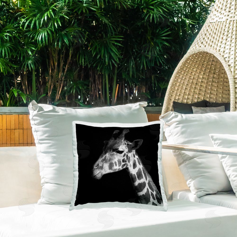 Patricia Pinto Jungle Giraffe Portrait Outdoor Quick-Dry Polyester Printed Throw Pillow in Back Yard