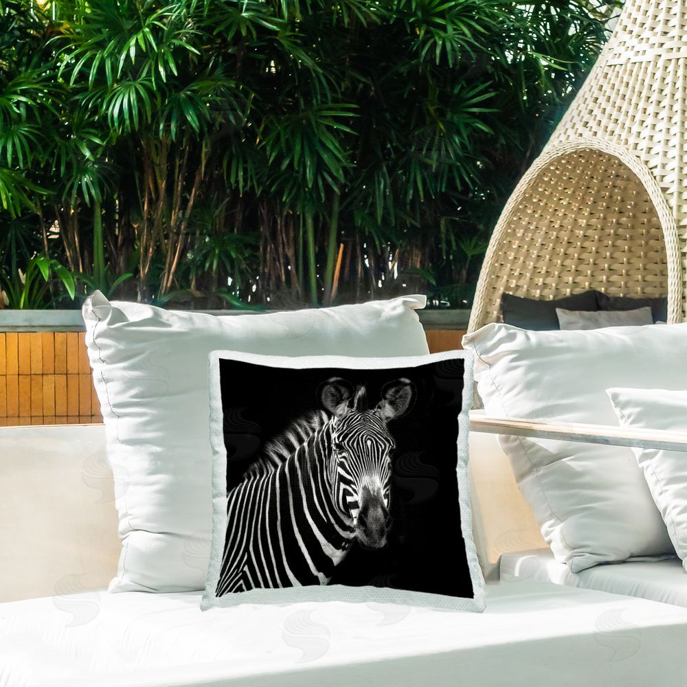 Susan Bryant Jungle Zebra Portrait Outdoor Quick-Dry Polyester Printed Throw Pillow in Back Yard