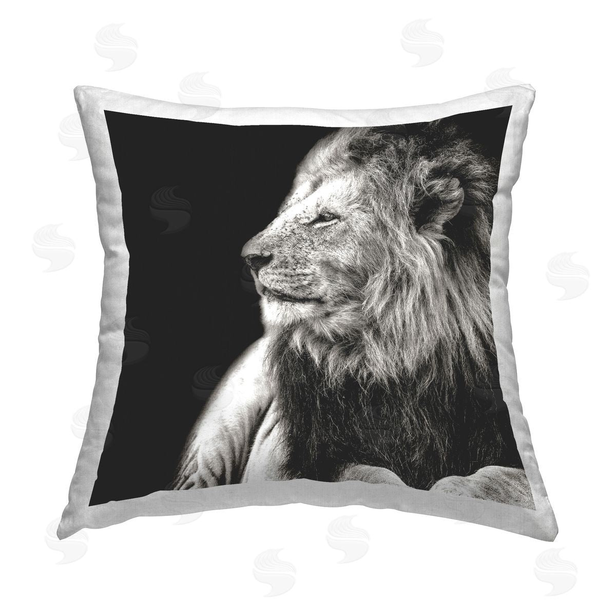 Shelley Lake Lion Portrait on Black Printed Plush Polyester Throw Pillow