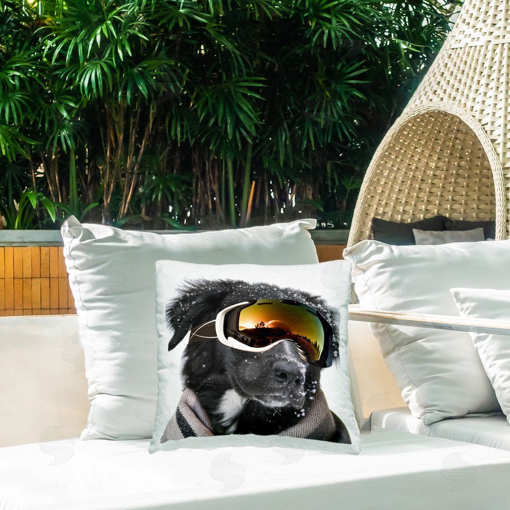 SD Graphics Studio Snowboarder Dog with Goggles Outdoor Quick-Dry Polyester Printed Throw Pillow in Back Yard