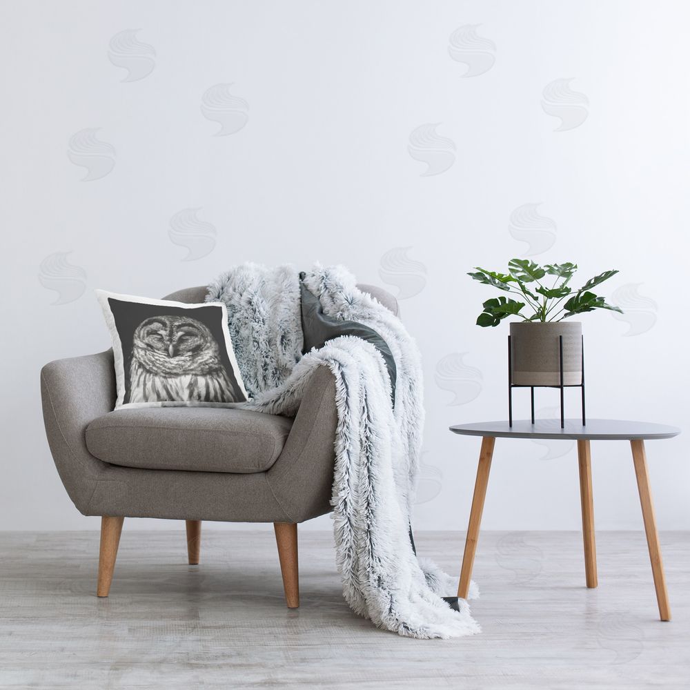 Kathy Mansfield Sleeping Owl Portrait Printed Plush Polyester Throw Pillow On Chair