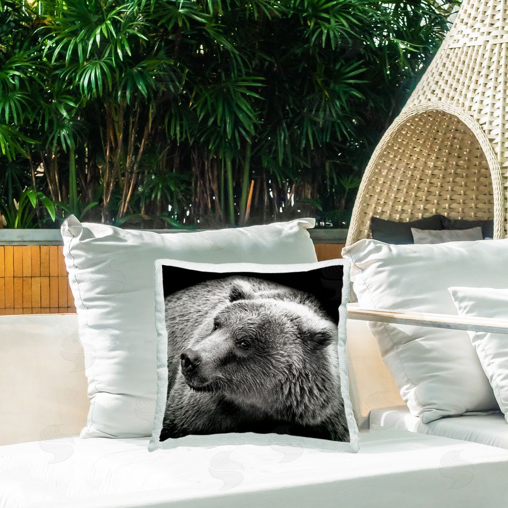 Kathy Mansfield Bear Looking Left Outdoor Quick-Dry Polyester Printed Throw Pillow in Back Yard