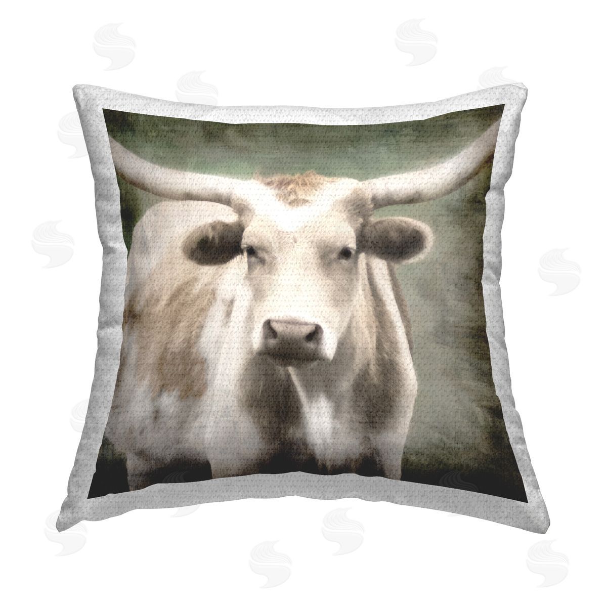 Rhonda Addison Rustic Longhorn Cattle Outdoor Quick-Dry Polyester Printed Throw Pillow
