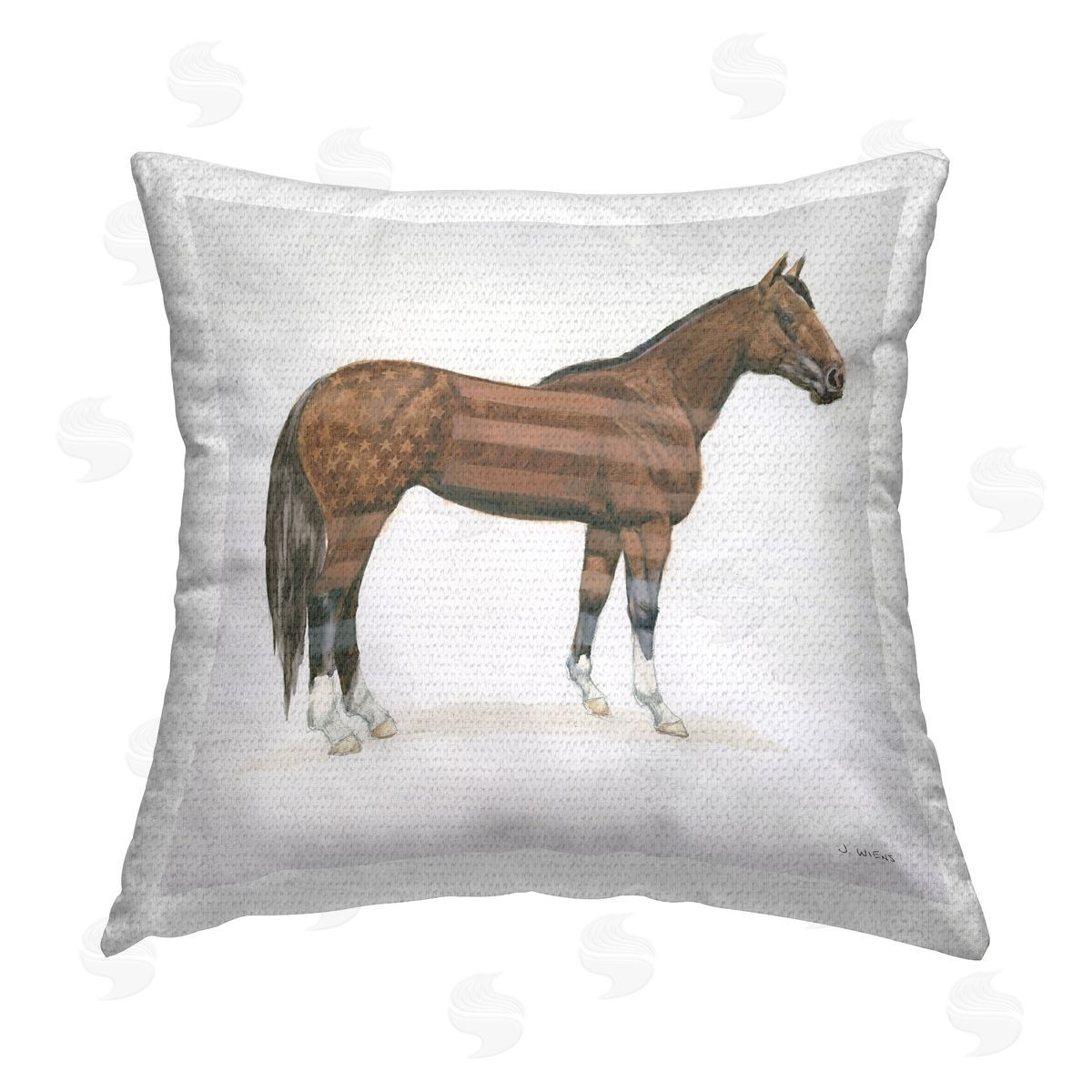 Wellington Studio American Flag Horse Outdoor Quick-Dry Polyester Printed Throw Pillow