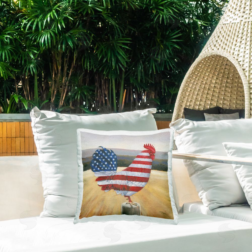 Wellington Studio American Flag Rooster Outdoor Quick-Dry Polyester Printed Throw Pillow in Back Yard