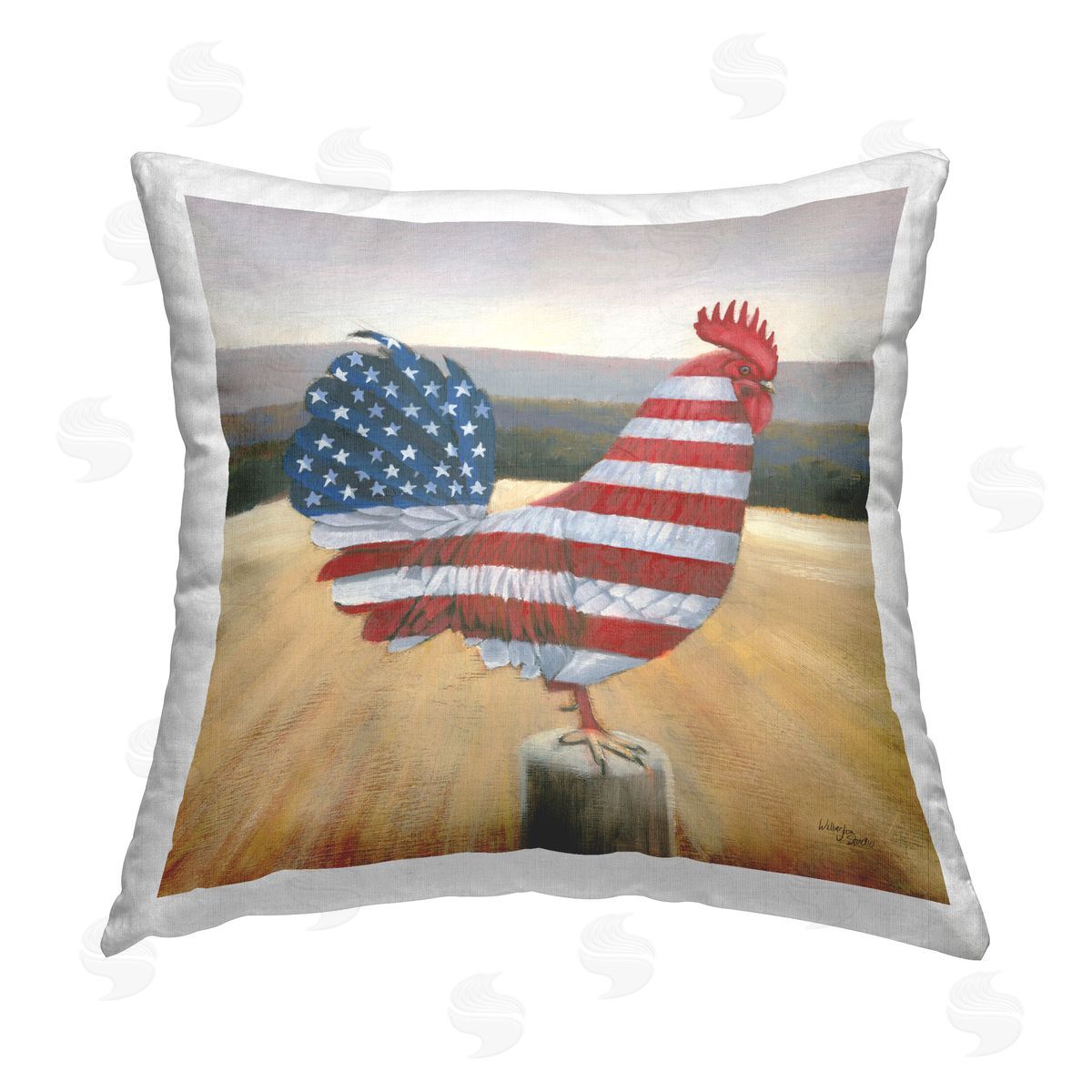 Wellington Studio American Flag Rooster Printed Plush Polyester Throw Pillow