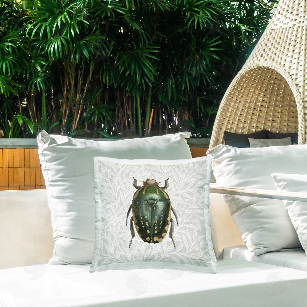 Danhui Nai Beetle with Botanical Pattern Outdoor Quick-Dry Polyester Printed Throw Pillow in Back Yard
