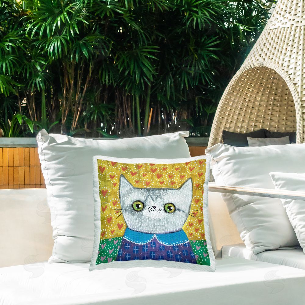Melissa Averinos Kitten with Fun Patterns Outdoor Quick-Dry Polyester Printed Throw Pillow in Back Yard
