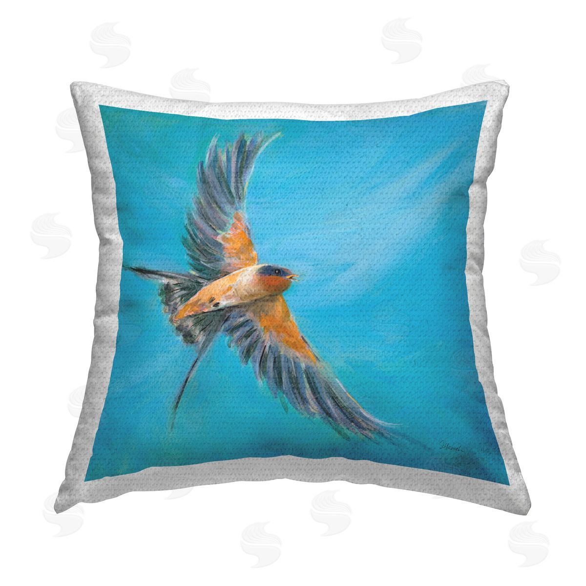 Sue Schlabach Soaring Bird on Blue Outdoor Quick-Dry Polyester Printed Throw Pillow