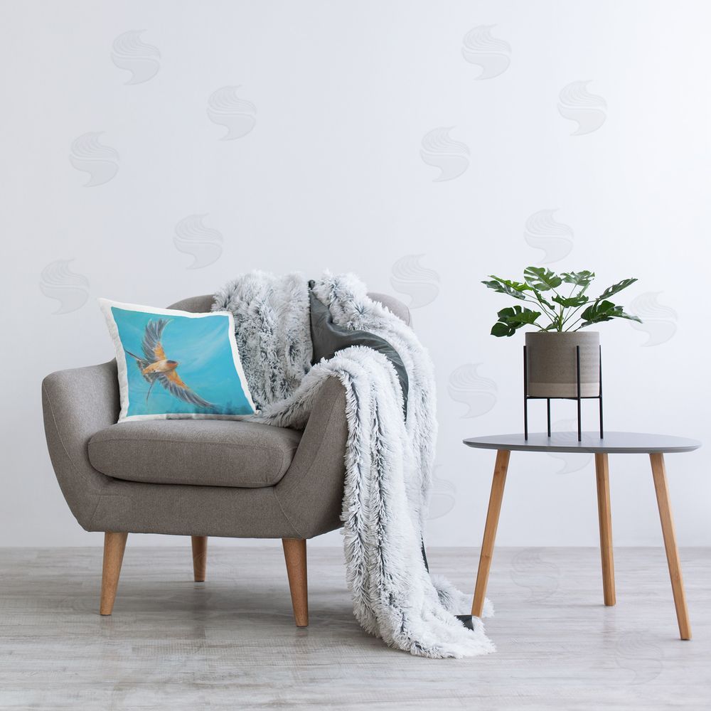 Sue Schlabach Soaring Bird on Blue Printed Plush Polyester Throw Pillow On Chair