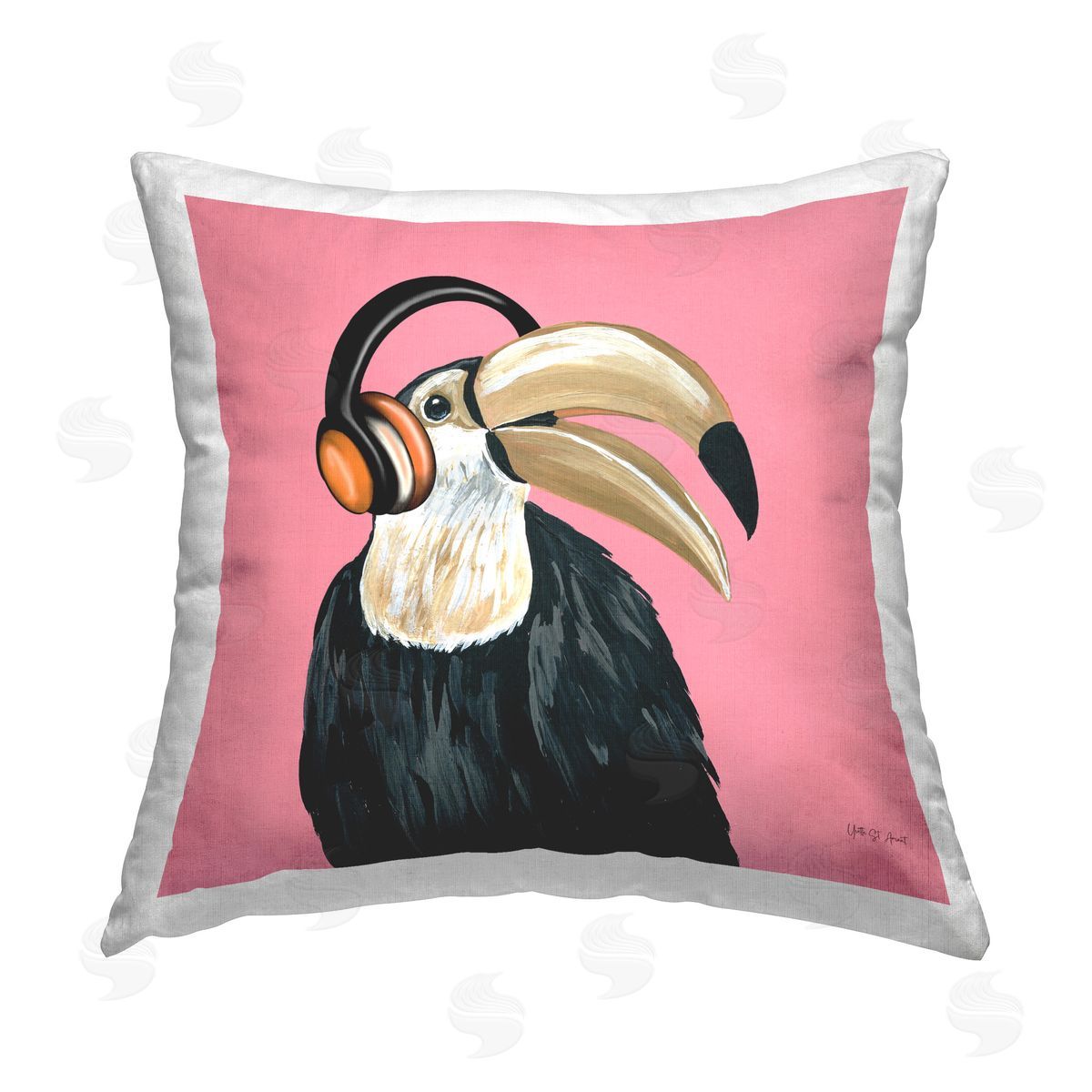 Yvette St. Amant Toucan with Headphones Printed Plush Polyester Throw Pillow