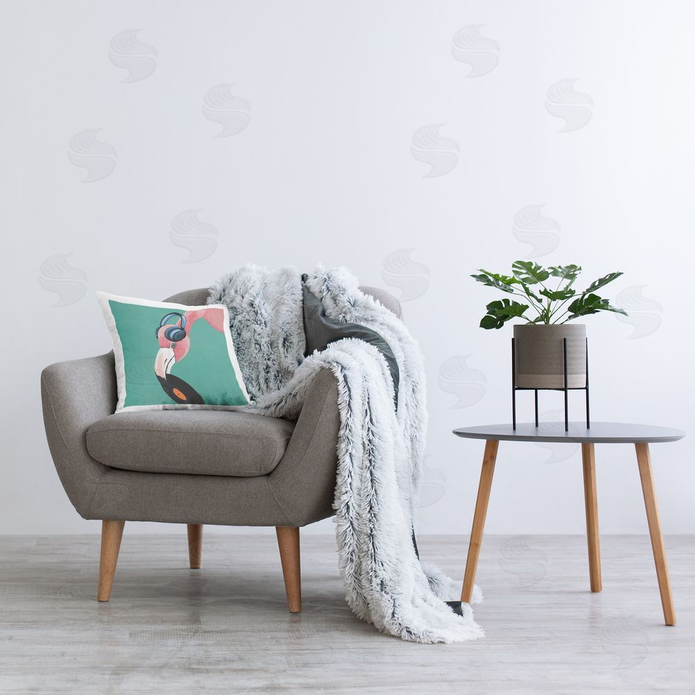 Yvette St. Amant Flamingo with Music Record Printed Plush Polyester Throw Pillow On Chair