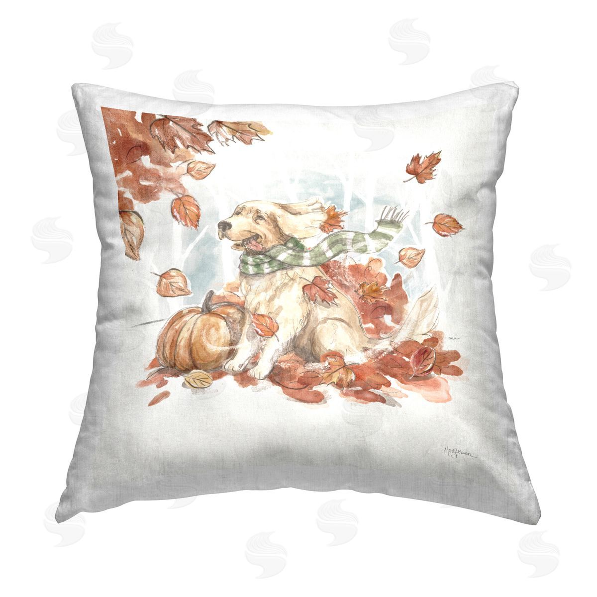 Mary Urban Happy Autumn Labrador Printed Plush Polyester Throw Pillow