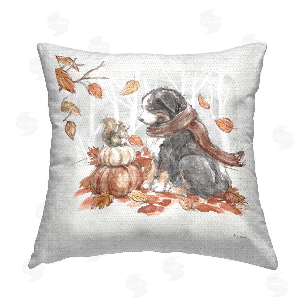 Mary Urban Dog & Fall Pumpkins Outdoor Quick-Dry Polyester Printed Throw Pillow