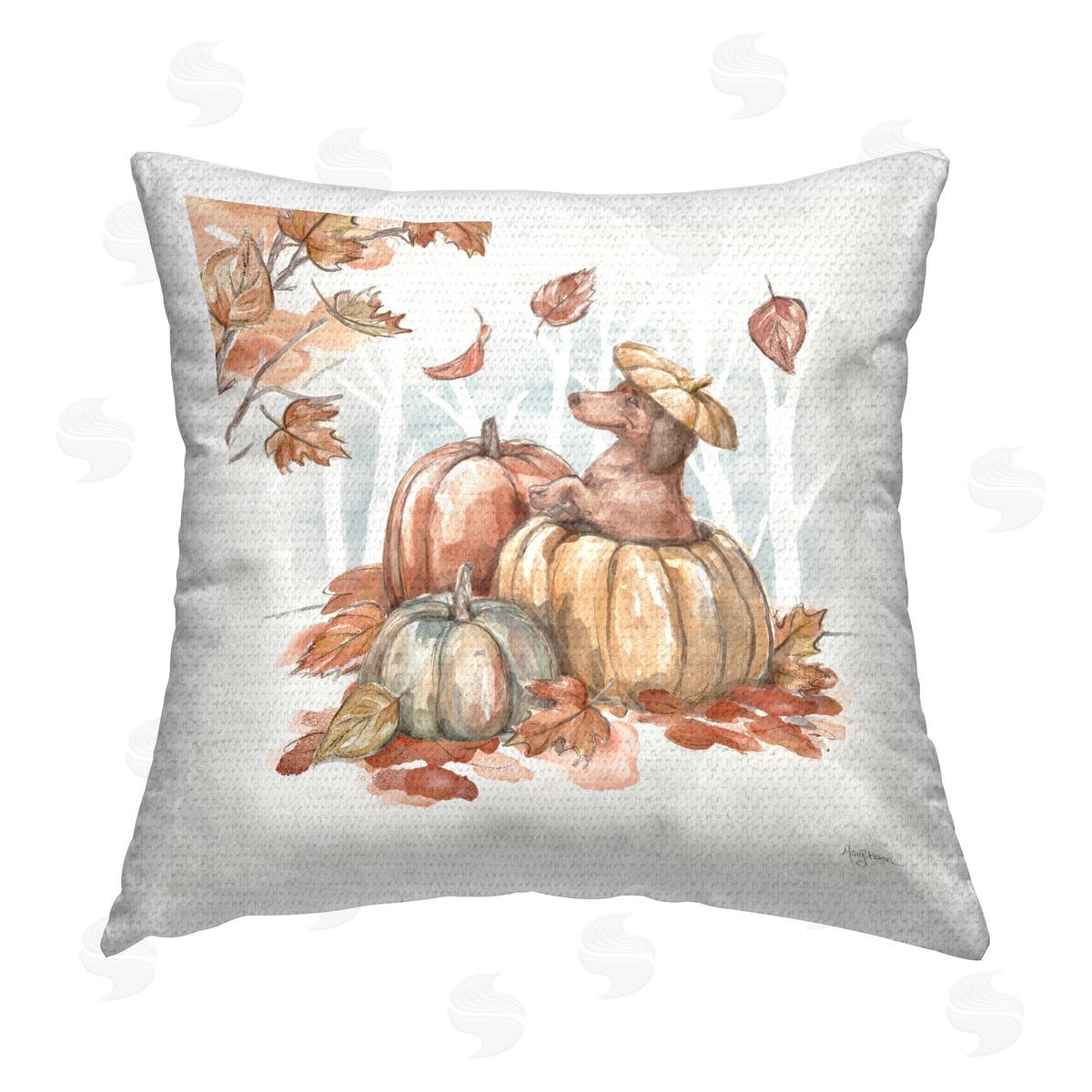 Mary Urban Fun Dachshund & Pumpkin Outdoor Quick-Dry Polyester Printed Throw Pillow