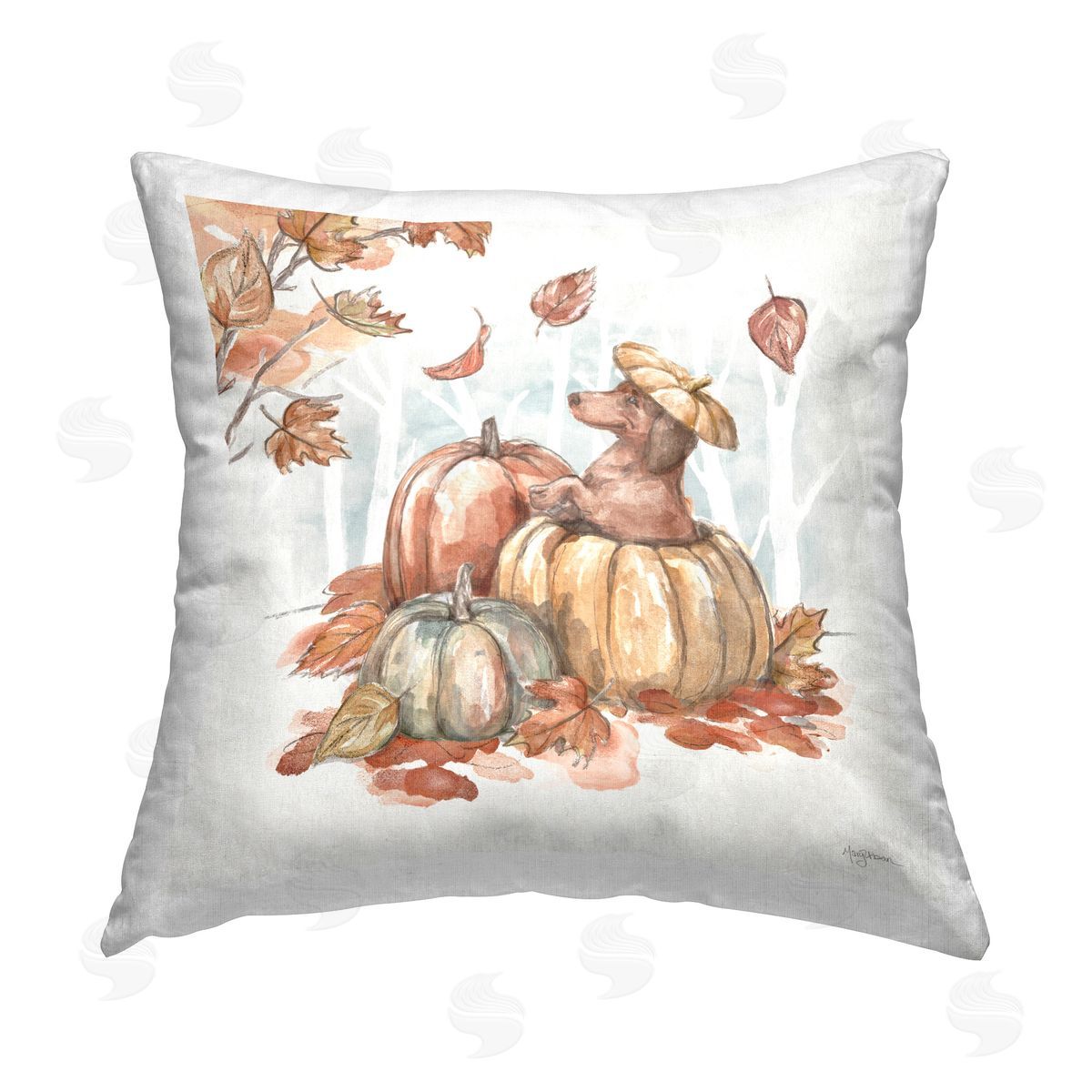 Mary Urban Fun Dachshund & Pumpkin Printed Plush Polyester Throw Pillow