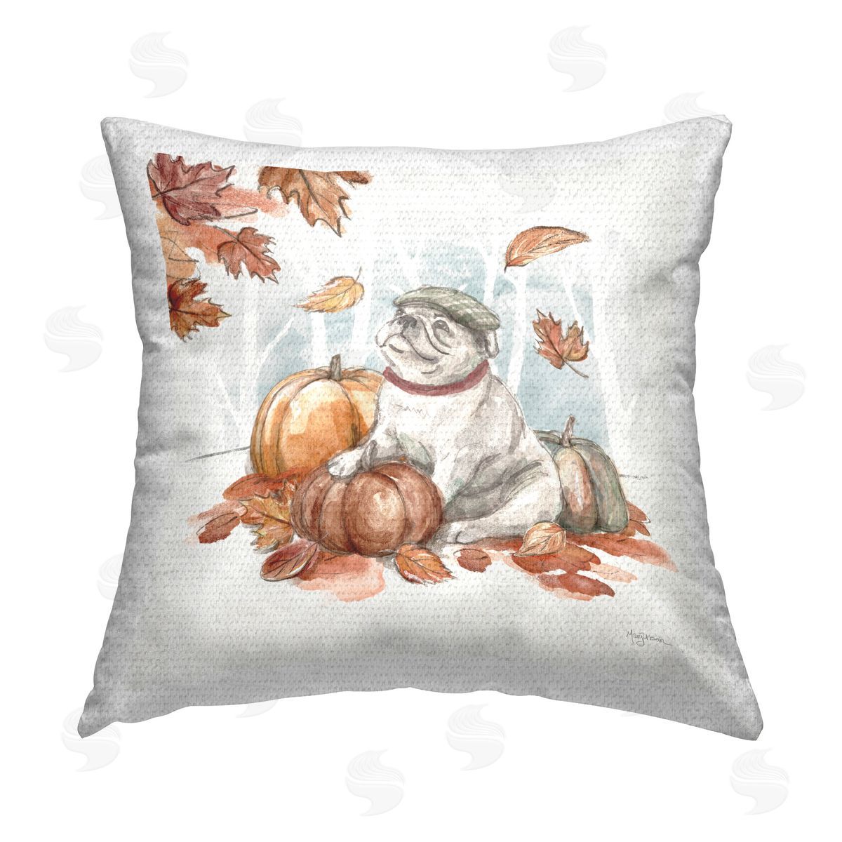 Mary Urban Autumnal Bulldog Scene Outdoor Quick-Dry Polyester Printed Throw Pillow