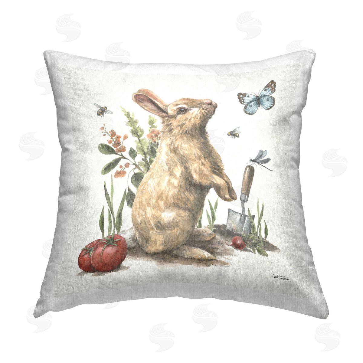 Leslie Trimbach Garden Patch Rabbit Printed Plush Polyester Throw Pillow