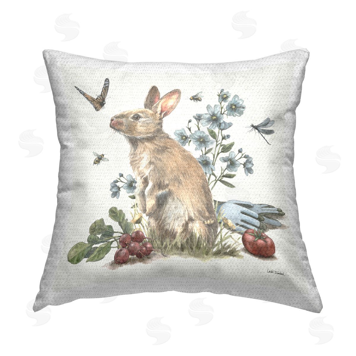 Leslie Trimbach Garden Patch Bunny Outdoor Quick-Dry Polyester Printed Throw Pillow