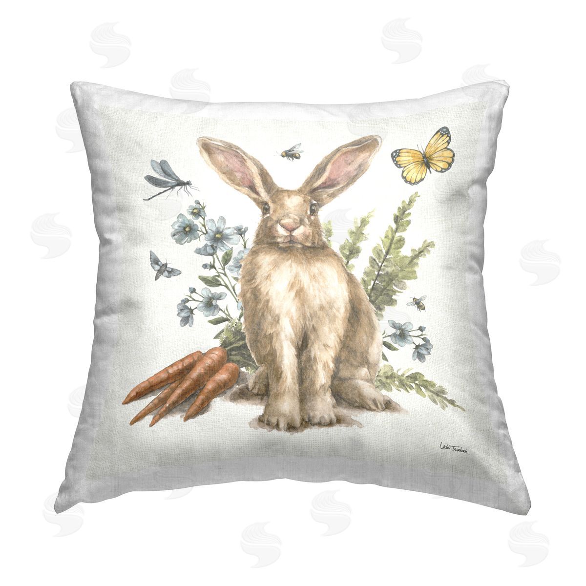 Leslie Trimbach Rabbit & Garden Patch Printed Plush Polyester Throw Pillow
