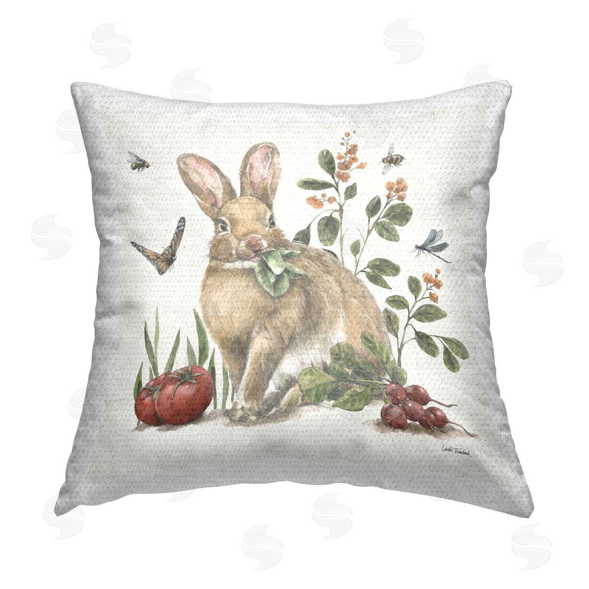 Leslie Trimbach Rabbit & Butterfly Garden Outdoor Quick-Dry Polyester Printed Throw Pillow