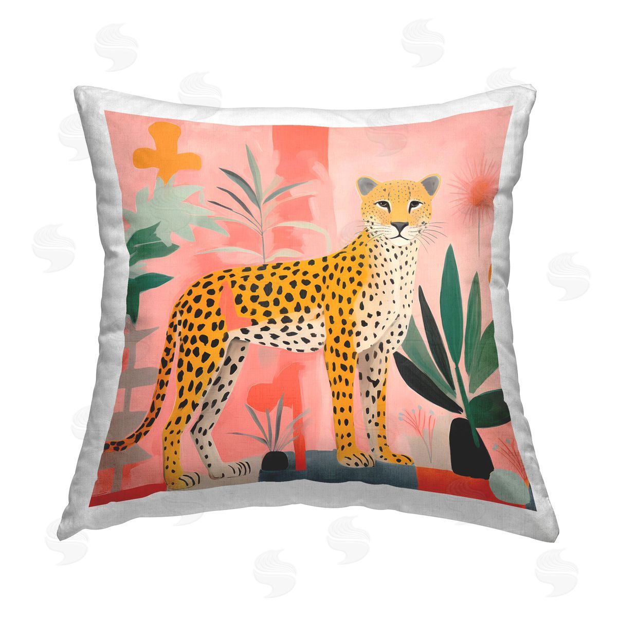 Walker Noble Standing Leopard & Plants Printed Plush Polyester Throw Pillow