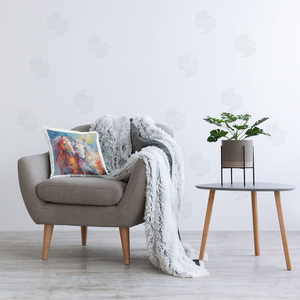 Irena Orlov Abstract Brushed Horses Printed Plush Polyester Throw Pillow On Chair