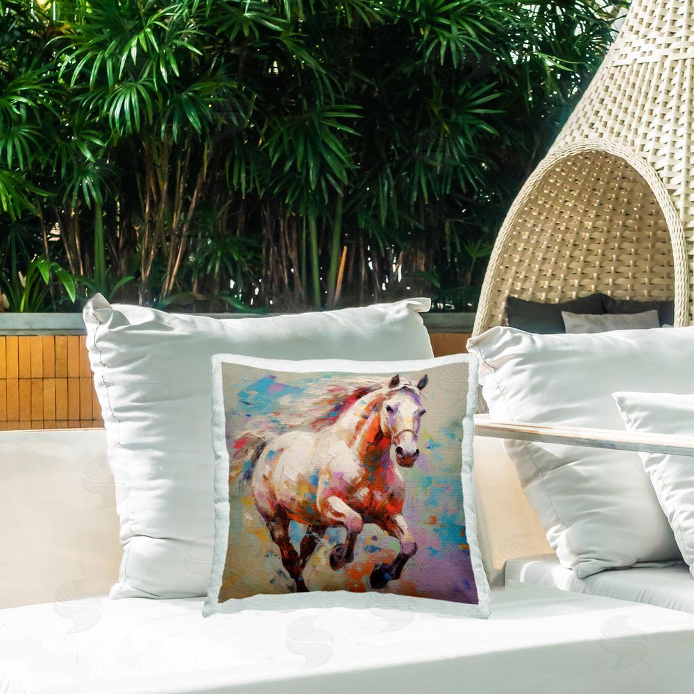 Irena Orlov Trotting Horse Abstraction Outdoor Quick-Dry Polyester Printed Throw Pillow in Back Yard