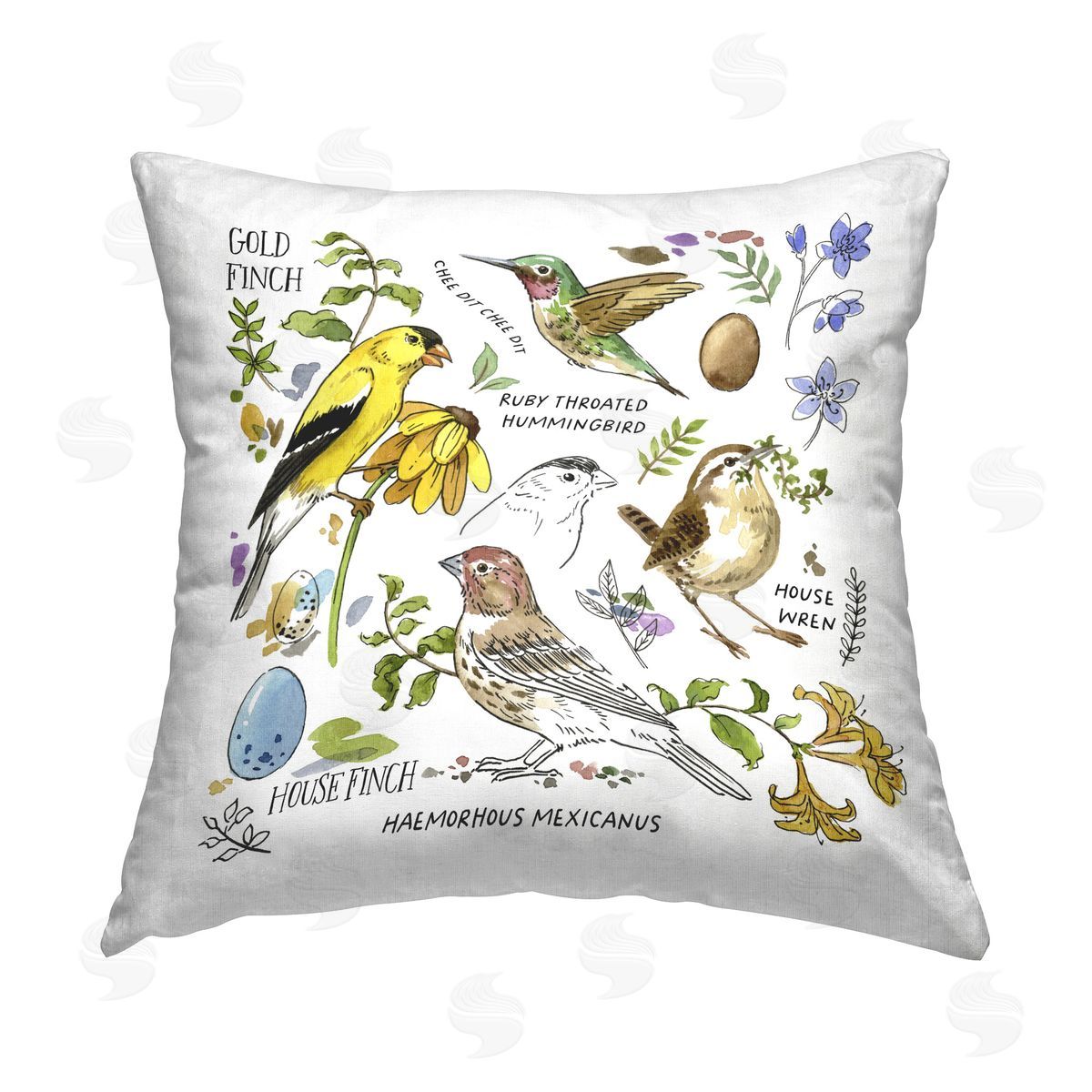 Jane Maday Local Birds Chart Printed Plush Polyester Throw Pillow