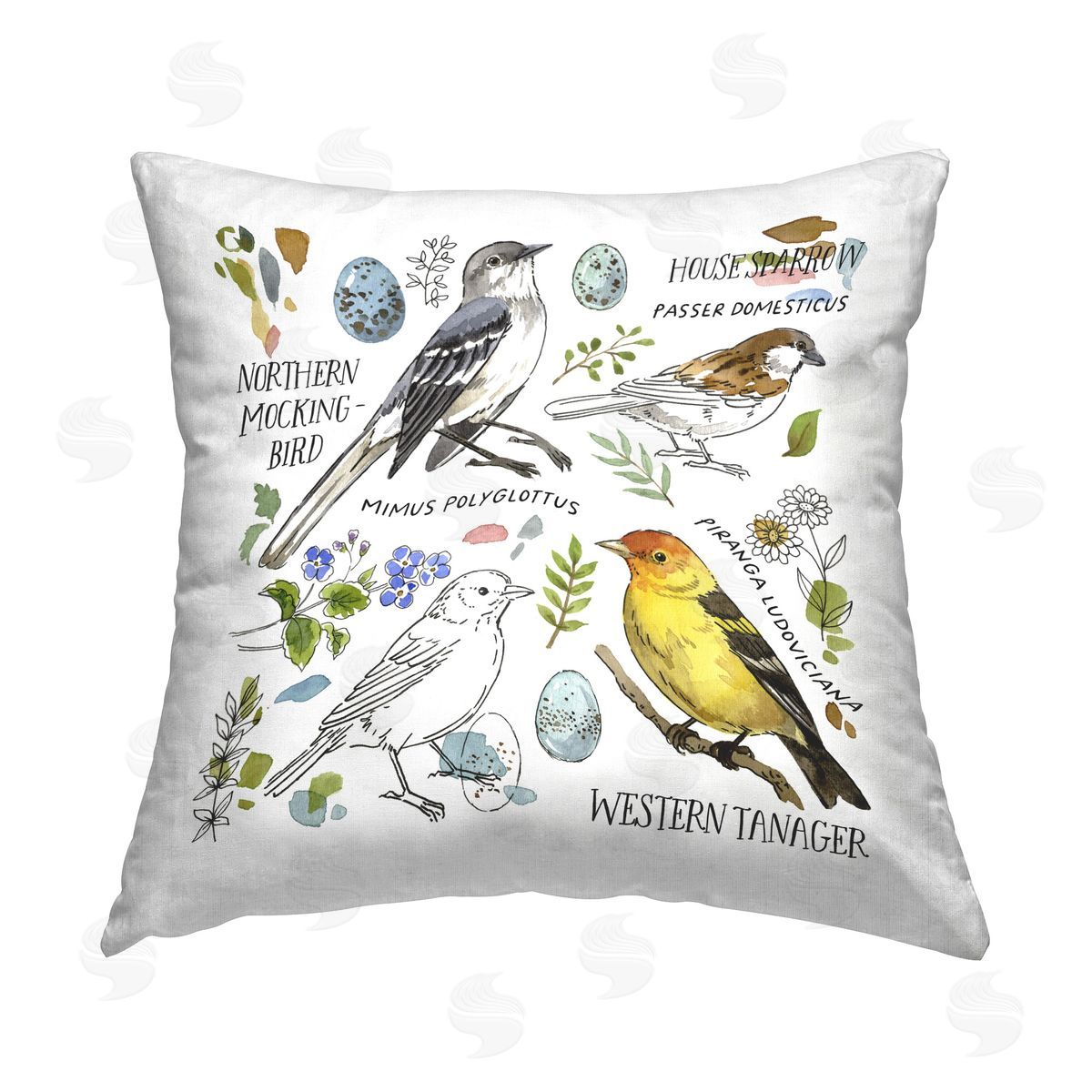 Jane Maday Local Bird Diagram Printed Plush Polyester Throw Pillow