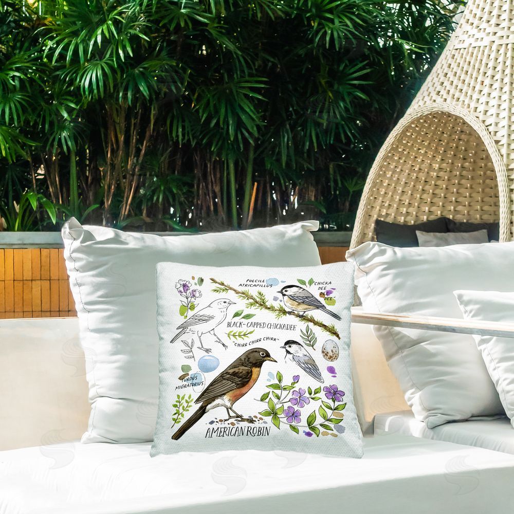 Jane Maday Local Bird Watching Outdoor Quick-Dry Polyester Printed Throw Pillow in Back Yard