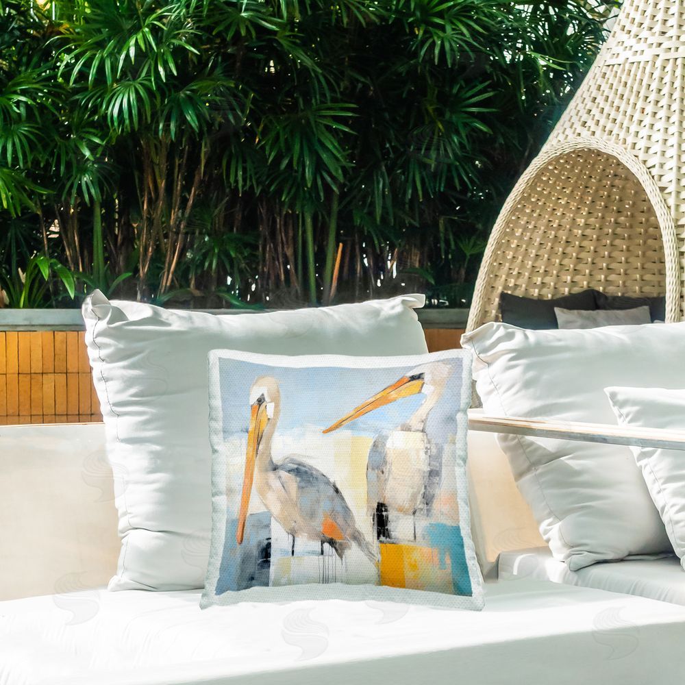 Irena Orlov Pelicans Abstract Pattern Outdoor Quick-Dry Polyester Printed Throw Pillow in Back Yard