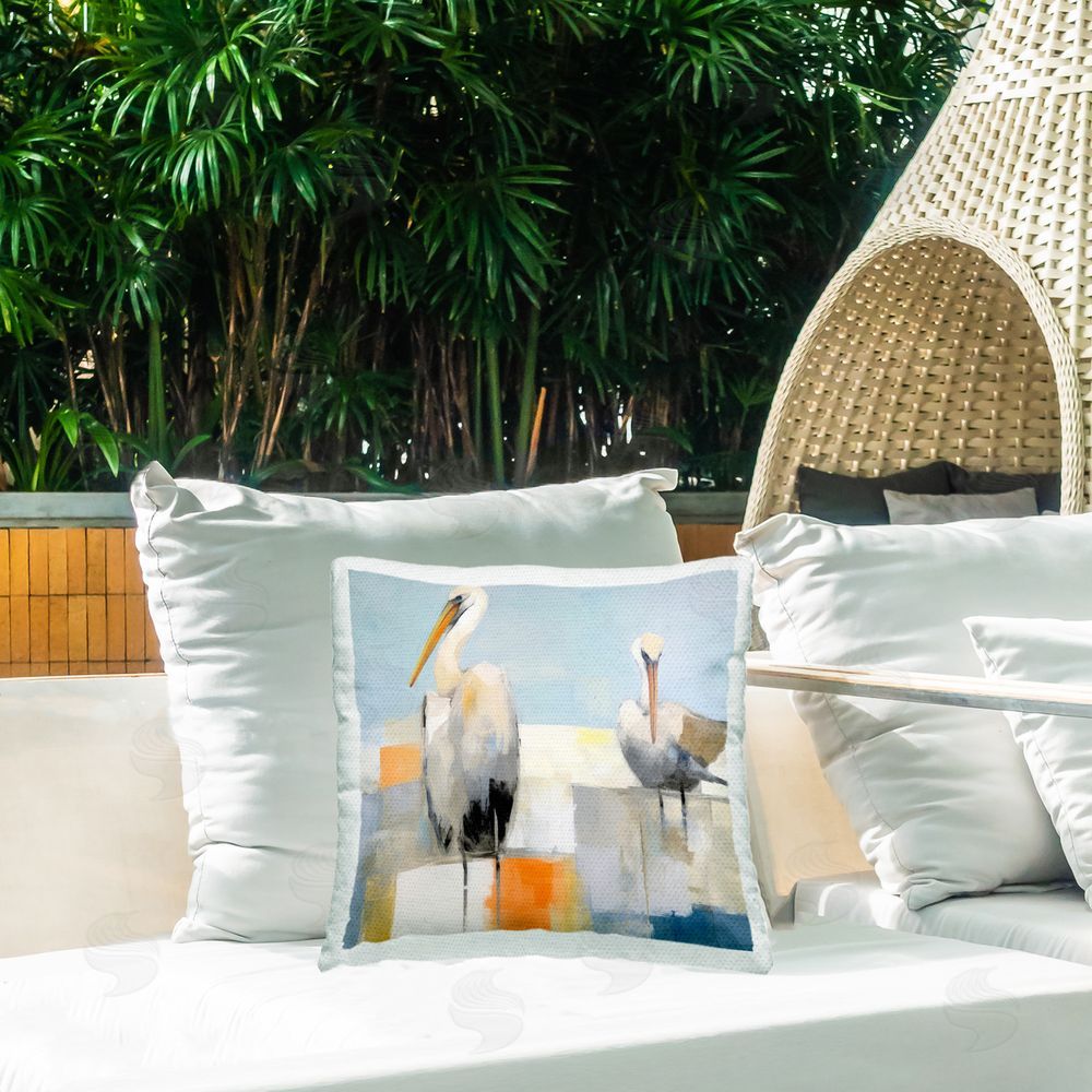 Irena Orlov Nautical Pelicans Abstract Outdoor Quick-Dry Polyester Printed Throw Pillow in Back Yard