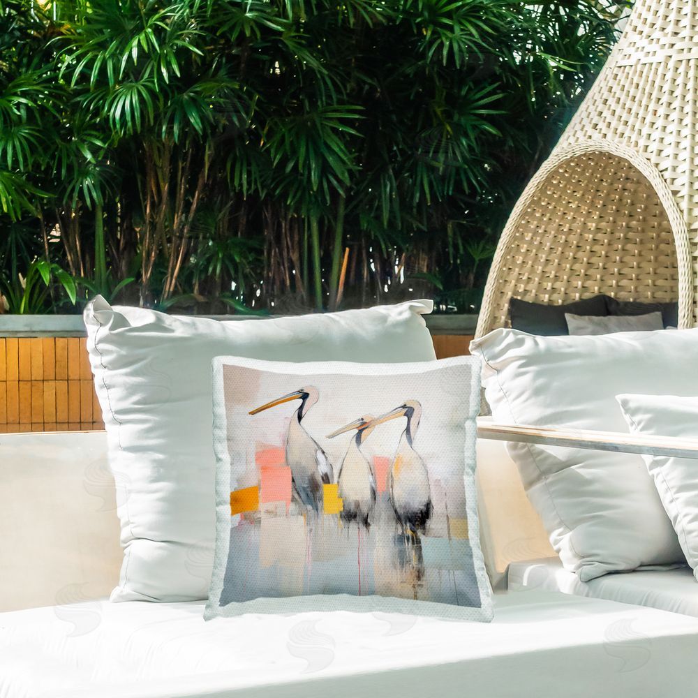 Irena Orlov Pelican Trio Abstract Outdoor Quick-Dry Polyester Printed Throw Pillow in Back Yard