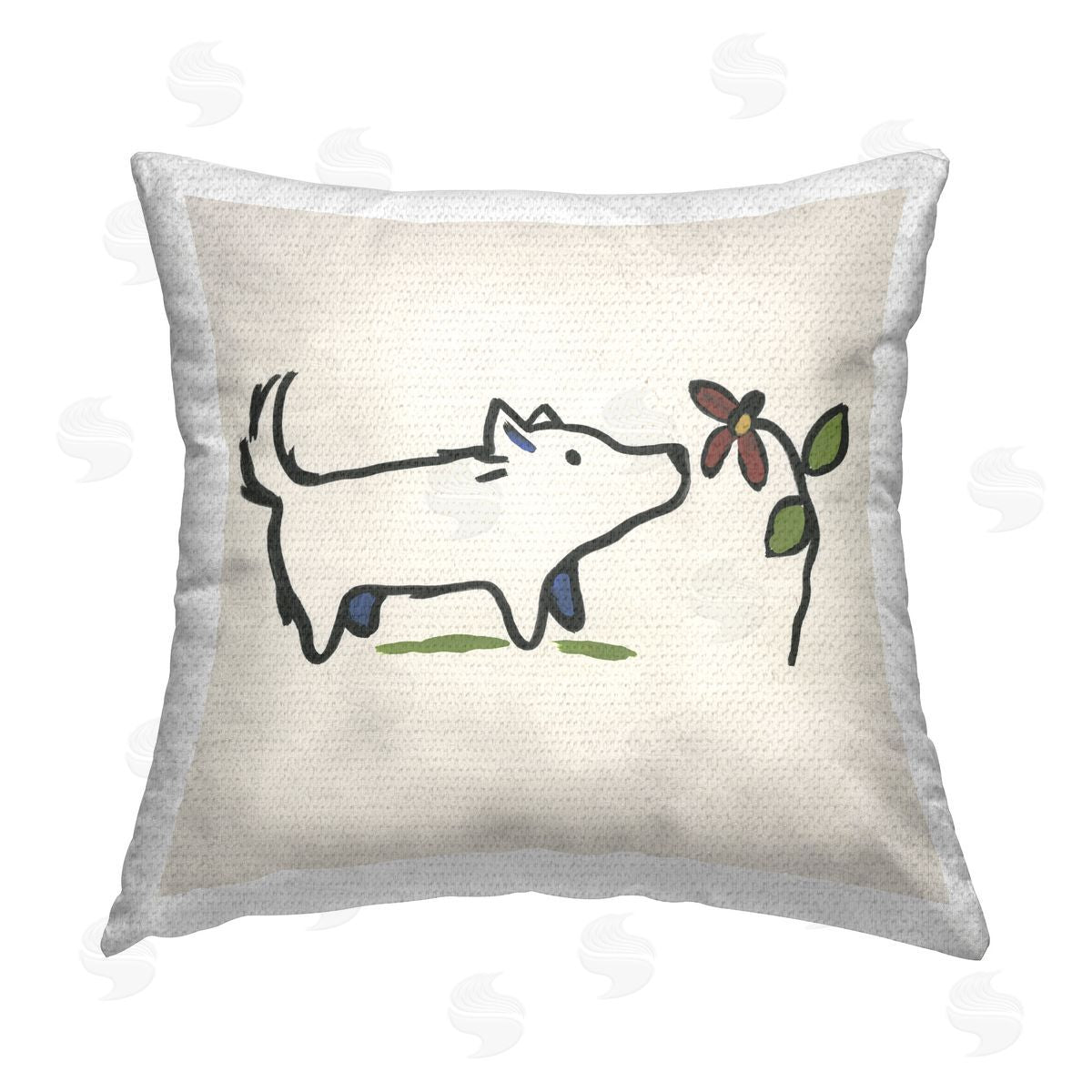 June Erica Vess Doodle Dog & Flower Outdoor Quick-Dry Polyester Printed Throw Pillow