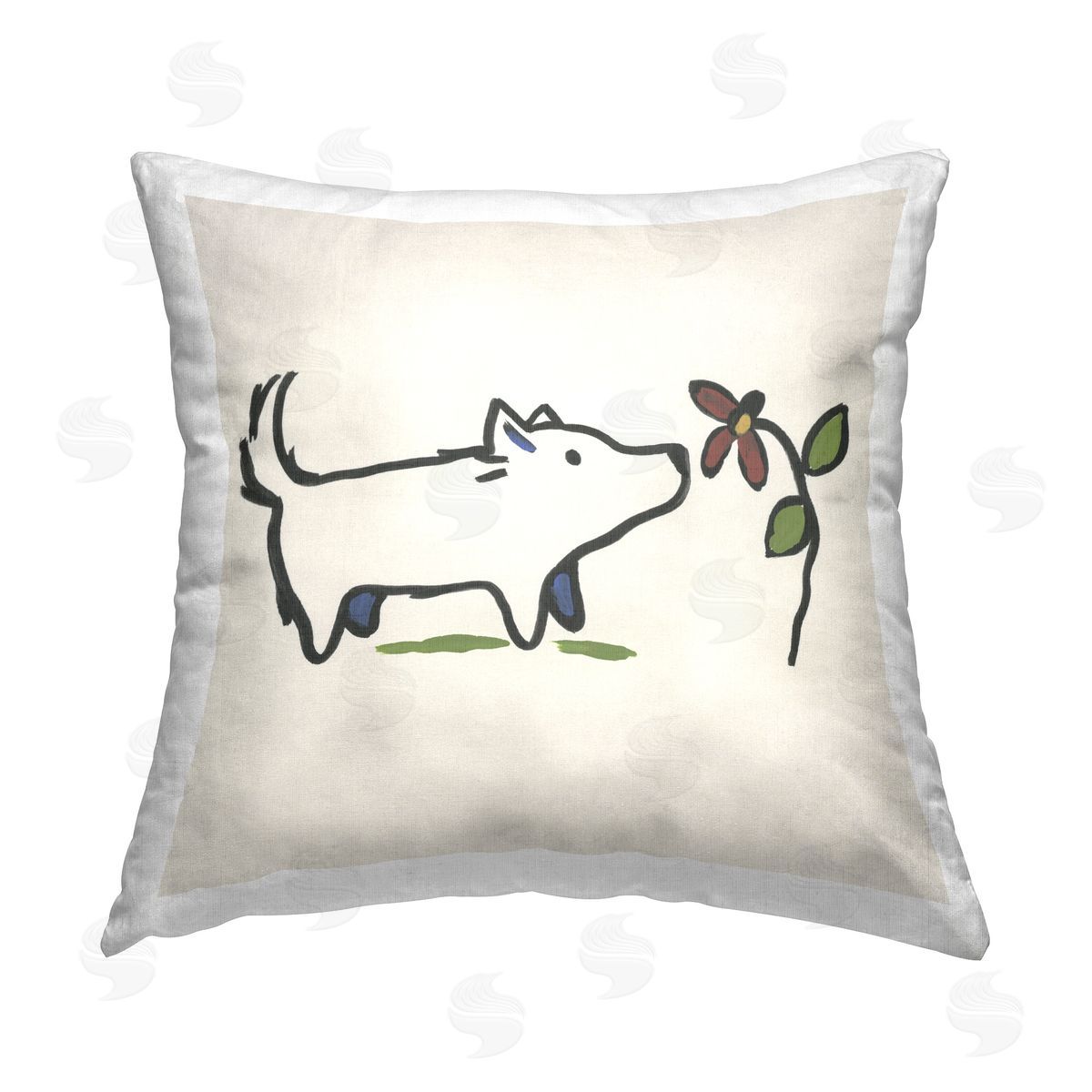 June Erica Vess Doodle Dog & Flower Printed Plush Polyester Throw Pillow