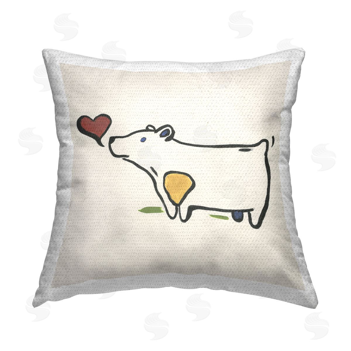 June Erica Vess Bear & Heart Doodle Outdoor Quick-Dry Polyester Printed Throw Pillow