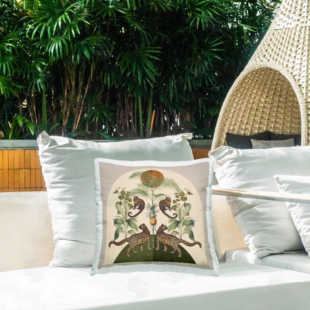 Victoria Barnes Boho Jungle Animals Outdoor Quick-Dry Polyester Printed Throw Pillow in Back Yard